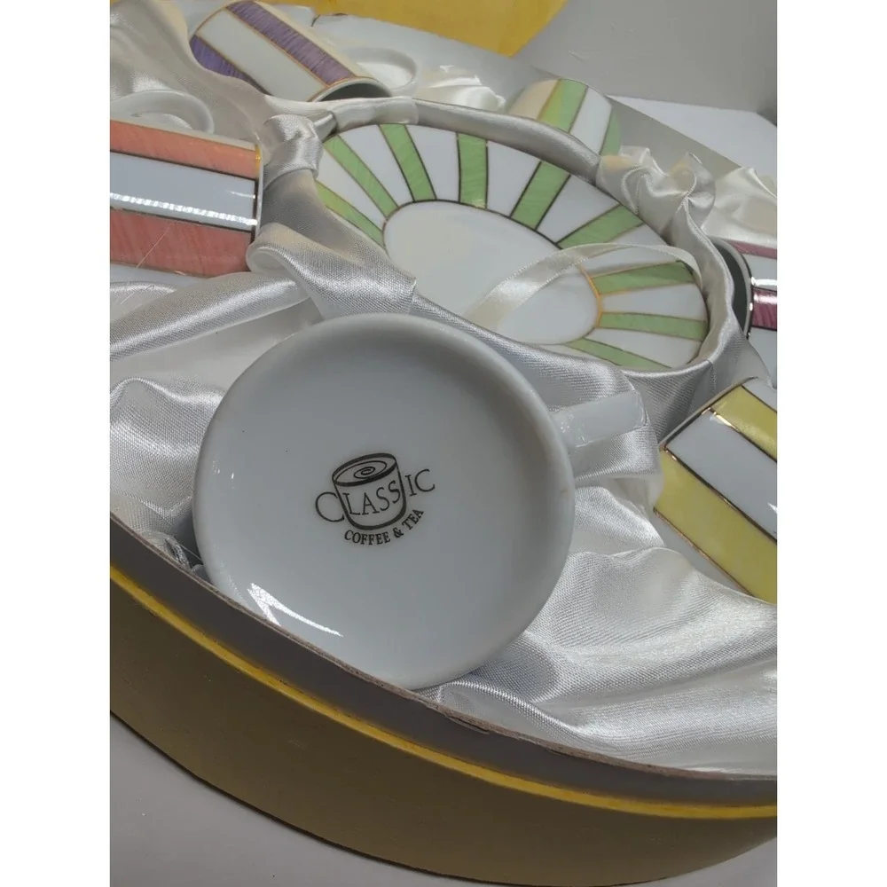 Classic Coffee & Tea Set ‎ 6 Cups and 6 Saucers  Beautiful Pastel Colors Striped